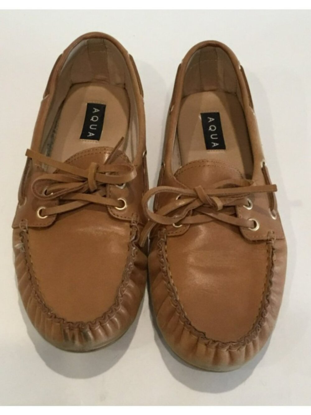 Aqua Captain Brown Leather Boat Shoes Womens Size 10 Slip On Moc Toe Loafers